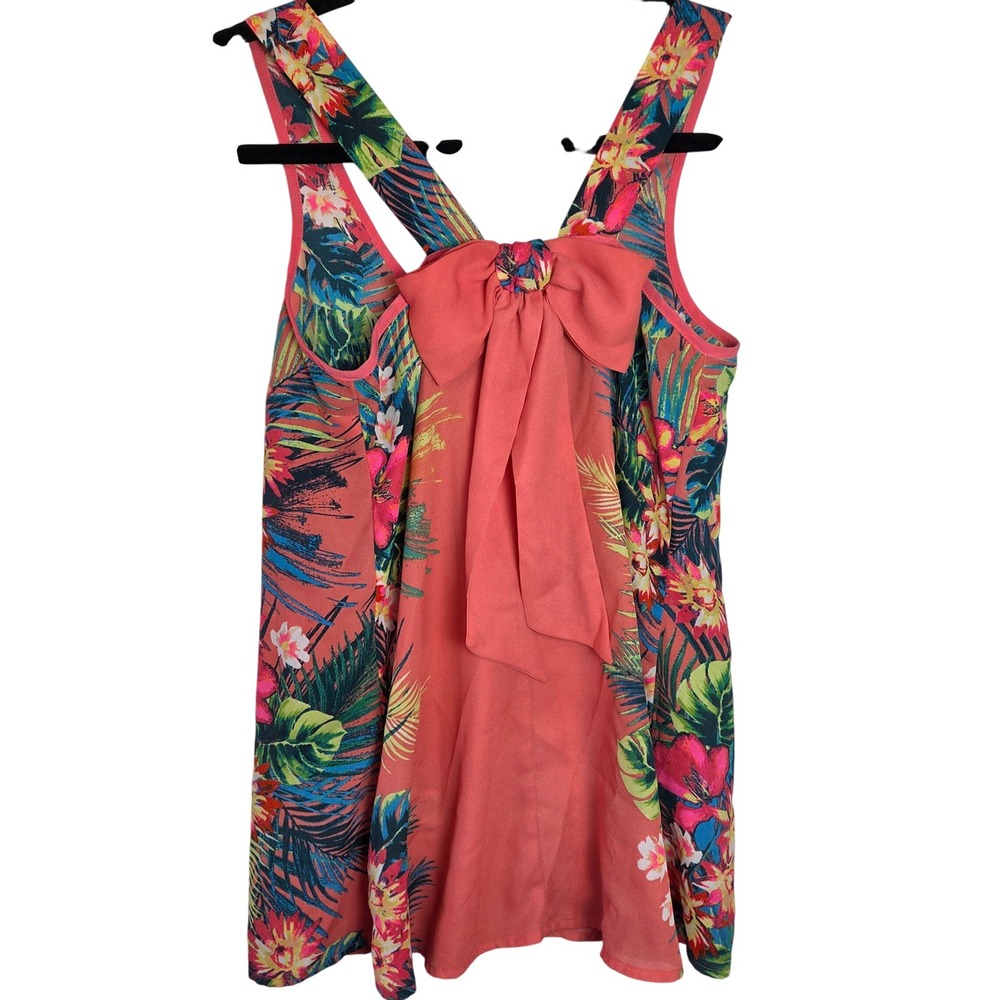 Candies Y2K Tropical Floral Mini Dress‎ Bow Front Sleeveless Button Detail XS